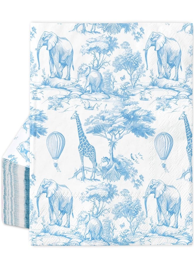 JarThenaAMCS مناديل ورقية من JarThenaAMCS، ٥٠ قطعة، بتصميم حيوانات سفاري، للاستخدام مرة واحدة، باللونين الأزرق والأبيض، مناسبة للغداء والعشاء، ولأعياد الميلاد وحفلات استقبال المولود الجديد، ولتزيين المائدة. - Image 1